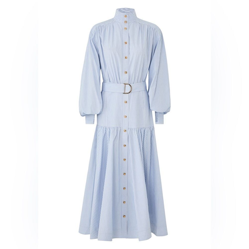 ZIMMERMANN Light Blue Striped Long Sleeve Utility Midi Dress, size 0 - Picture 1 of 16